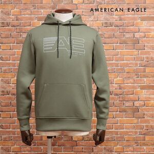 1円/秋冬/AMERICAN EAGLE/Sサイズ/快適パーカー 0193-2091 ダンボールニット ストレッチ ロゴ プリント 新品/カーキ/jb154/