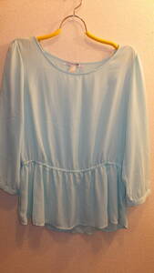 ★FOREVER 21★フォーエバー21レディーストップスサイズL Ladies Tops long sleeve size L USED IN JAPAN ミントグリーン