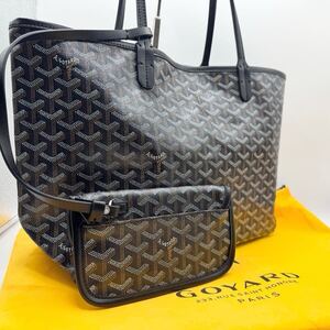 ■1円■GOYARD ゴヤール サンルイPM トートバッグ ショルダー ビジネス ハンド PVC キャンバス レザー ブラック A4可能 メンズ ポーチ付き