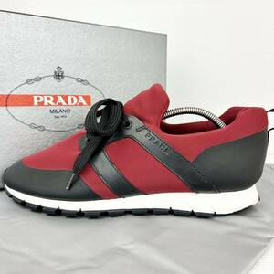 1円 【美品】 PRADA プラダ 【圧倒的高級感】 メンズ ネオプレーン スニーカー ローカット シューズ 靴 サイドロゴ レッド 赤 6 1/2 25.5位