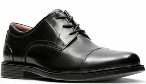 送料無料 CLARKS 29cm ビジネス キャップ トゥ スニーカー ストレート ローファー ブラック レザー オフィス ブーツ ランニング XXX102