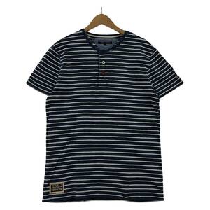 ゆうパケットOK TOMMY HILFIGER トミーヒルフィガー ヘンリーネック　ボーダー カットソー sizeL/ブルー系