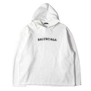 BALENCIAGA バレンシアガ パーカー サイズ:L 21AW ダメージ加工 ピクセルロゴ ビッグ サイズ ヘビーウェイト スウェットパーカー ホワイト