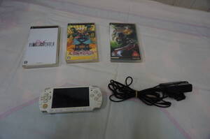 ジャンク品☆ＰＳＰ☆プレイステーションポータブル本体☆ソフト３点☆ＡＣコード☆まとめ売り☆５０１Ｓ４－Ｊ１６１５１