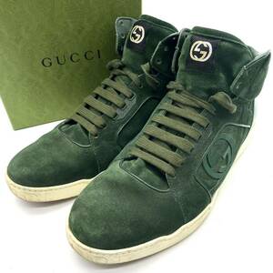 希少カラー/入手困難◎ グッチ GUCCI メンズ スニーカー 29cm位 サイズ10 インターロッキング パイソン スエード ハイカット グリーン 緑