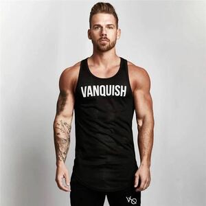 【M-size】VANQUISH センターロゴ タンクトップ メッシュ ブラック/スポーツ/GOLD/ウェア/メンズ/GYM/トレーニング/カネキン/ダンベル/