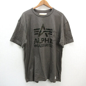 z■アルファ/ALPHA ビッグロゴプリントTシャツ■グレー系【メンズ３L】MENS/125【中古】■