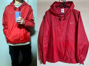 90s NIKE PULL OVER Nylon HOODIE RED M ナイキ プルオーバー ナイロン フーディー パーカー 赤 M 白タグ 90