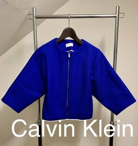 ★Calvin Klein カルバンクライン ジップアップジャケット　バルーンスリーブ ブルー 青 ブルゾン アウター サイズ4 M〜L