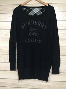 ● 送料無料 BURBERRY バーバリーチュニック レディース 黒 ニット 薄手 春 秋 冬 トップス 長袖 ロング丈 シンプル 大人 カッコイイ 