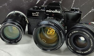 【終活整理】 MINOLTA SRT 黒＋MC ROKKOR 58mm f1.2 「鷹の目ロッコール」＋28mm f2.8＋135mm f3.5 単焦点3本セット 各動作良好 光学良好