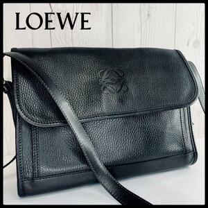 ◆ 美品 ◆ ロエベ LOEWE ショルダーバッグ レザー ブラック 黒 バッグ 斜め掛け バッグ カバン ポシェット アナグラム