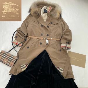 ◆大きいサイズ◆美品◆バーバリー◆BURBERRY 46/15号/XL-3L 4way☆豪華ラクーンファー付♪中綿キルティングライナートレンチモッズコート 