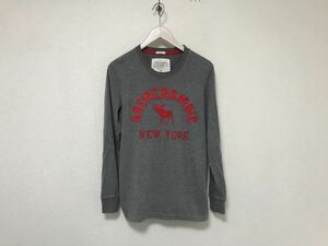 本物アバクロアンドフィッチAbercrombie&Fitchコットン長袖ロンTシャツロングメンズサーフアメカジミリタリービジネススーツS鹿刺繍グレー