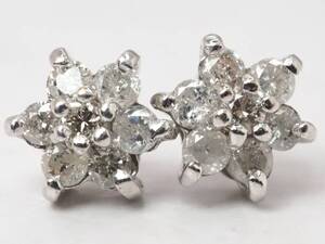 【5903E】K18WG/K18 天然ダイヤモンド 計0.30ct/0.15ct/0.15ct/0.9g ピアス