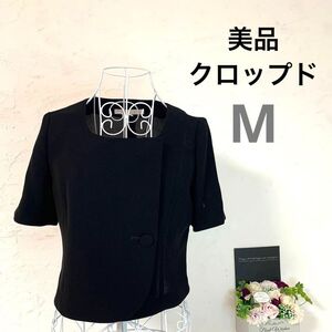 ★美品A★ ef-de クロップド寸 トップス 半袖 9号 黒 M 隠ボタン