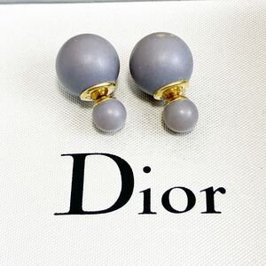 美品! クリスチャン ディオール Christian Dior ピアス 大粒 大ぶり ゴールド グレー 耳飾り アンティーク ヴィンテージ 刻印 アクセサリー