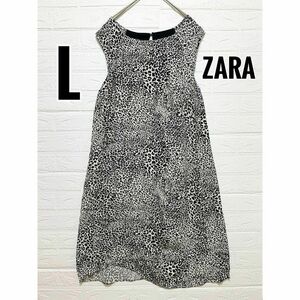 ZARA BASIC ワンピース　膝丈　レオパード柄　豹柄　ノースリーブ　【L】