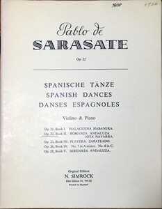 サラサーテ 「スペイン舞曲集」より アンダルシアのロマンス Op.22/1 - ホタ・ナバーラ Op.22/2 (ヴァイオリン＋ピアノ) 輸入楽譜 SARASATE