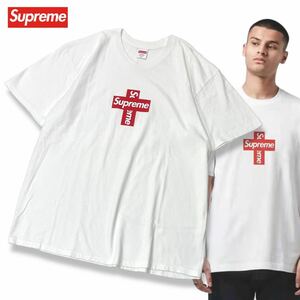 正規品 Supreme Cross Box Logo Tee シュプリーム クロス ボックス ロゴ プリント Tシャツ 半袖コットン S/S TEE ホワイト XL メンズ