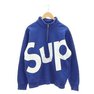 シュプリーム 15AW BIG Sup Logo Half Zip Pullover スウェット カットソー 長袖 ハーフジップ プルオーバー M 青 ブルー 白 ホワイト /DO