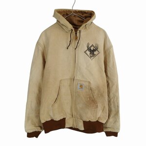 80年代 USA製 Carhartt カーハート アクティブ ジャケット ワーク ダック地 トナカイ ベージュ (メンズ L) 中古 古着 O3511