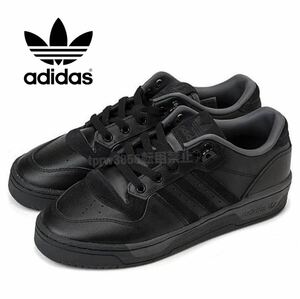 新品 adidas【27cm】ライバルリー 定価12100円 レザー 天然皮革 RIVALRY LOW アディダス スニーカー 黒 靴 4457 本革 シューズ ブラック