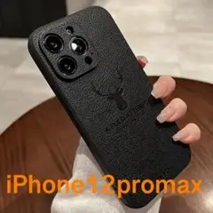 iPhoneケース 12promaxブラック鹿レザースマホカバー新品定番本体保護