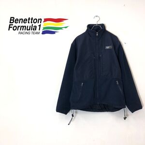 1I2005-G◆ Benetton Formula ベネトン フォーミュラ フリースジャケット 異素材 ロゴ ハイネック 防寒 ドロスト ◆ ネイビー ポリエステル