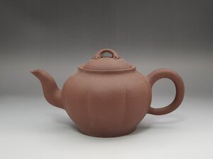 紫砂 果型 朱泥急須 時代唐物 幅約20.9cm / 明清時代 茶道具 煎茶道具 煎茶具 紫砂壺 茶壺 朱泥 茶器 茶注 人間国宝 李朝 高麗 古董