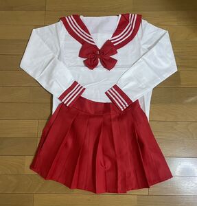 セーラー服 長袖 レッド 制服 学生服 新品 レディースファッション ハローウィン コスプレ衣装 変身