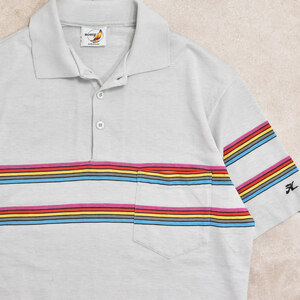 70～80s USA HOBIE border polo shirtメンズ Mサイズ 70～80s アメリカ製 ホビー パネルボーダー サーフポロシャ