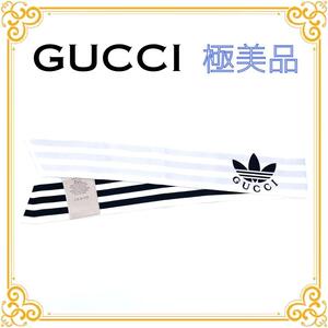 GUCCI adidas グッチ アディダス スカーフ コラボ レディース メンズ 美品 リボン ブランド ホワイト ブラック レア 希少 アクセサリー 黒