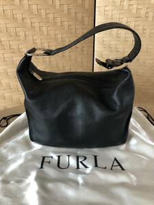 ◎　美品　FURLA ワンショルダーバッグ ブラック レザー ハンドバッグ 保存袋付き F4838/S3 131569 ◎