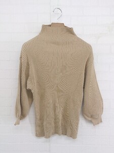 ◇ antiqua patterntorso ハイネック コットンニット 七分袖 カットソー サイズL ベージュ系 レディース P