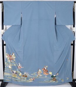 友禅 色留袖 訪問着 袷 正絹 グリーン 童の踊り トールサイズ LLサイズ ki27587 未使用品 レディース 30代 40代 50代 送料無料