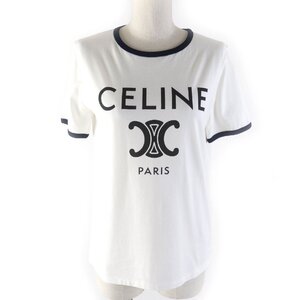 極美品★CELINE セリーヌ 2X872671Q CELINE PARIS Tシャツ コットンジャージー トリオンフロゴプリント クルーネック 半袖 S 正規品