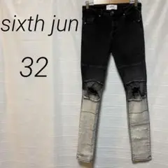 sixth june シックススジュン　ダメージストレッチデニムジーンズ　32