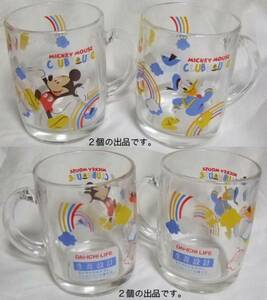 Mickey＆Donald Duckジュースグラス(DAI-ICHI LIFE,取っ手付)。