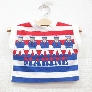 古着 ノースリーブ ビンテージ Tシャツ キッズ ボーイズ 子供服 80s MARINE 人 クルーネック 白他 ホワイト ボーダー spe 23jul28 2OF