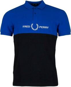 ☆新品未使用☆FRED PERRY フレッドペリー ブロック グラフィック ポロシャツ☆青&黒☆Mサイズ 肩幅44㎝ 身幅52㎝ 着丈70㎝☆定価14,300円