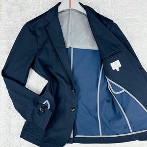 1円 美品 M~L ユナイテッドアローズ UNITED ARROWS テーラードジャケット アンコン ストレッチメッシュ 洗える メンズ ネイビー 春夏