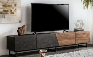 ローボード モダン ウォールナット テレビボード 180cm幅 セラミック天板 ツートン 木目柄 スタイリッシュ スチール脚 北欧風 モダン