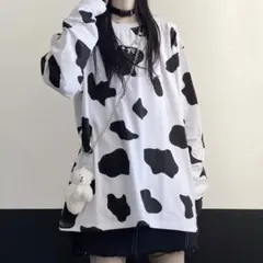 【大好評】レディース　白黒　韓国風　牛柄　ユニセックス　オーバーサイズ　XL