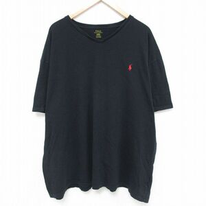 XL/古着 ラルフローレン Ralph Lauren 半袖 ブランド Tシャツ メンズ ワンポイントロゴ 大きいサイズ コットン Vネック 黒 ブラック 24jun1