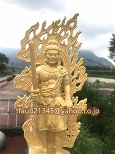 仏教美術 不動明王 立像 精密細工 ヒノキ檜木 自然木 仏像 職人 手作り 置物 彫刻 美術品 東洋彫刻 高さ28cm