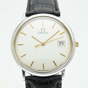 9.OMEGA/DeVille●Cal.1430 クオーツ 196 0312.1 電池交換済 メンズ腕時計 オメガ デビル デイト ビンテージ シルバー ステンレス 中古