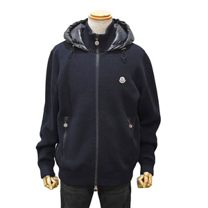 モンクレール MONCLER ニット ダウンジャケット パーカー カーディガン MAGLIONE TRICOT CARDIGAN ウール ネイビー サイズXXL メンズ 中古