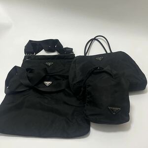 1円 PRADA プラダ ナイロン トートバッグ ハンドバッグ ポーチ 巾着 まとめ 4点 三角ロゴプレート ブラック