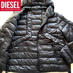 【新品同様・XL相当】ディーゼル DIESEL 近年モデル ダウンジャケット 中綿 高機能中綿 3M ブルゾン ブラック 黒 軽量 ジップアップ ライト